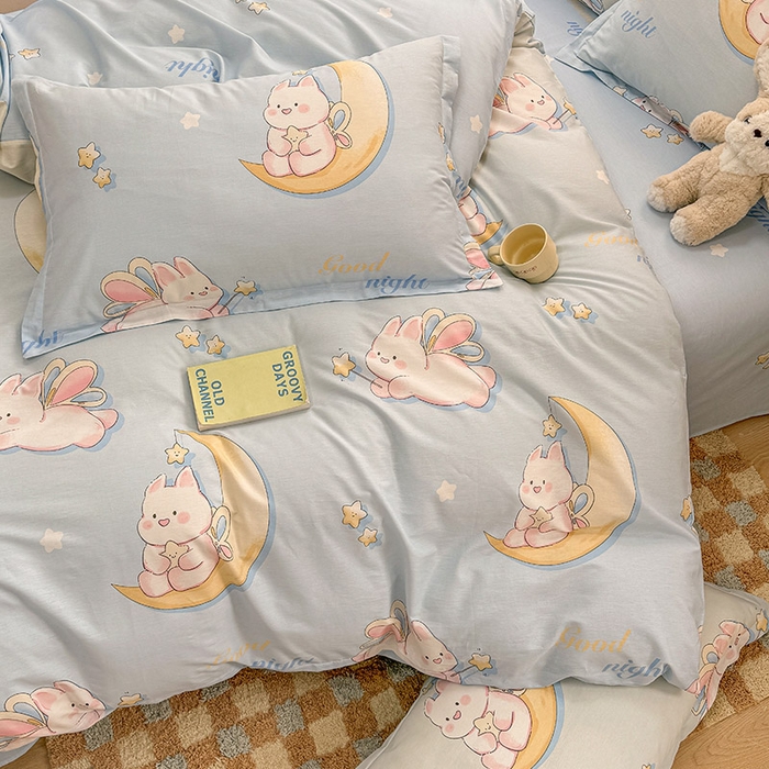 91家纺网 家纺一手货源 找家纺 绵庭家纺 2025新款12868全棉套件单品系列二四件套 月亮兔