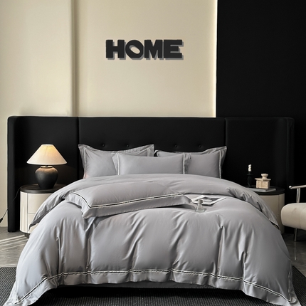 91家纺网 家纺一手货源 找家纺 （总）魅都 2025新款100s长绒棉简约织带轻奢风四件套-罗伊