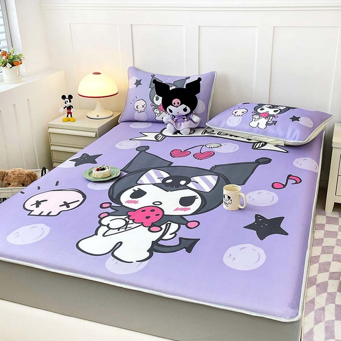 91家纺网 家纺一手货源 找家纺 米帛家纺 2025新款大版三丽鸥碳光冰丝软凉席床笠款 圆点酷洛米