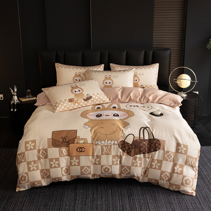 91家纺网 家纺一手货源 找家纺 2025新款水洗真丝数码印花四件套 卡夫兔