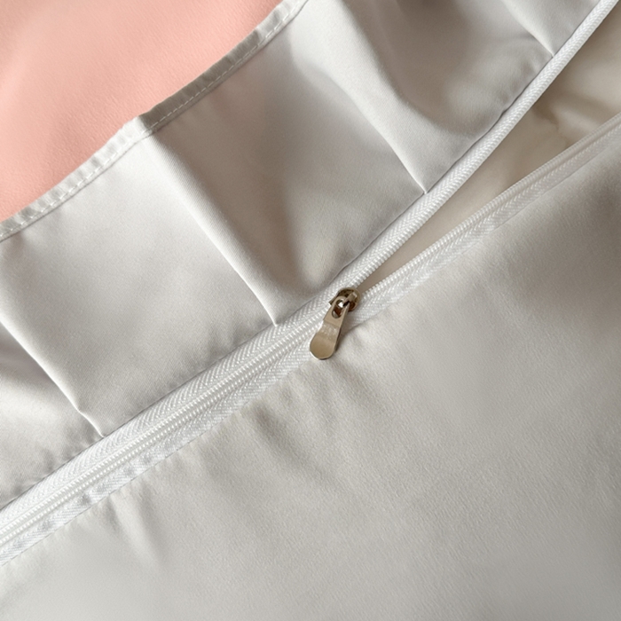 91家纺网 家纺一手货源 找家纺 汣沐生活 2025新款亲肤绣花花边四件套 优雅粉-浅灰-田园生活