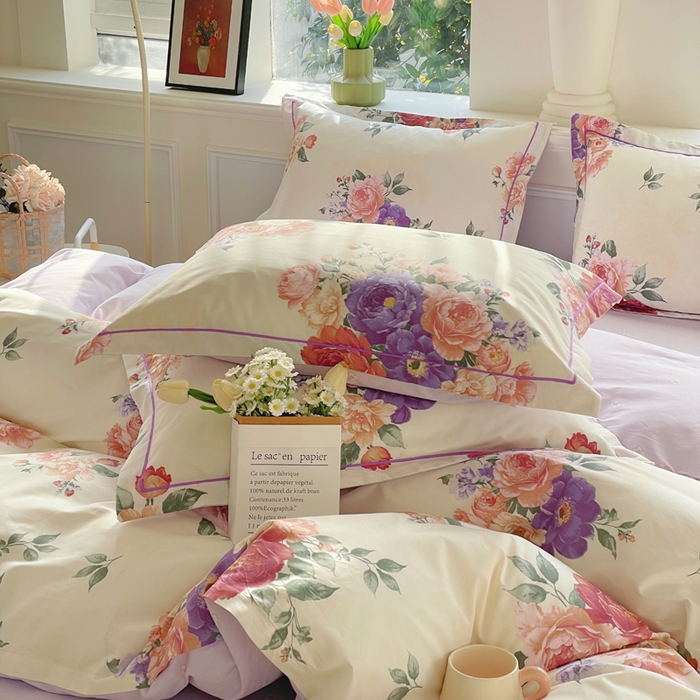 91家纺网 家纺一手货源 找家纺 铭博家纺 新款直播爆款网红全棉四件套13070印花吊边一字绣纯棉被套工艺款 宁洛薇1