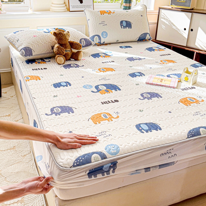 91家纺网 家纺一手货源 找家纺 富馨莱 2025新款A类凉感丝空气纤维凉席床笠款 可爱小像