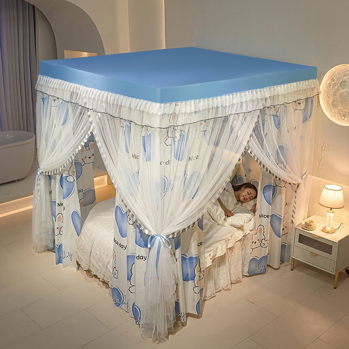 91家纺网 家纺一手货源 找家纺 锦逸家居 2025新款四季款三开门落地床幔蚊帐 幻城-蹦极兔