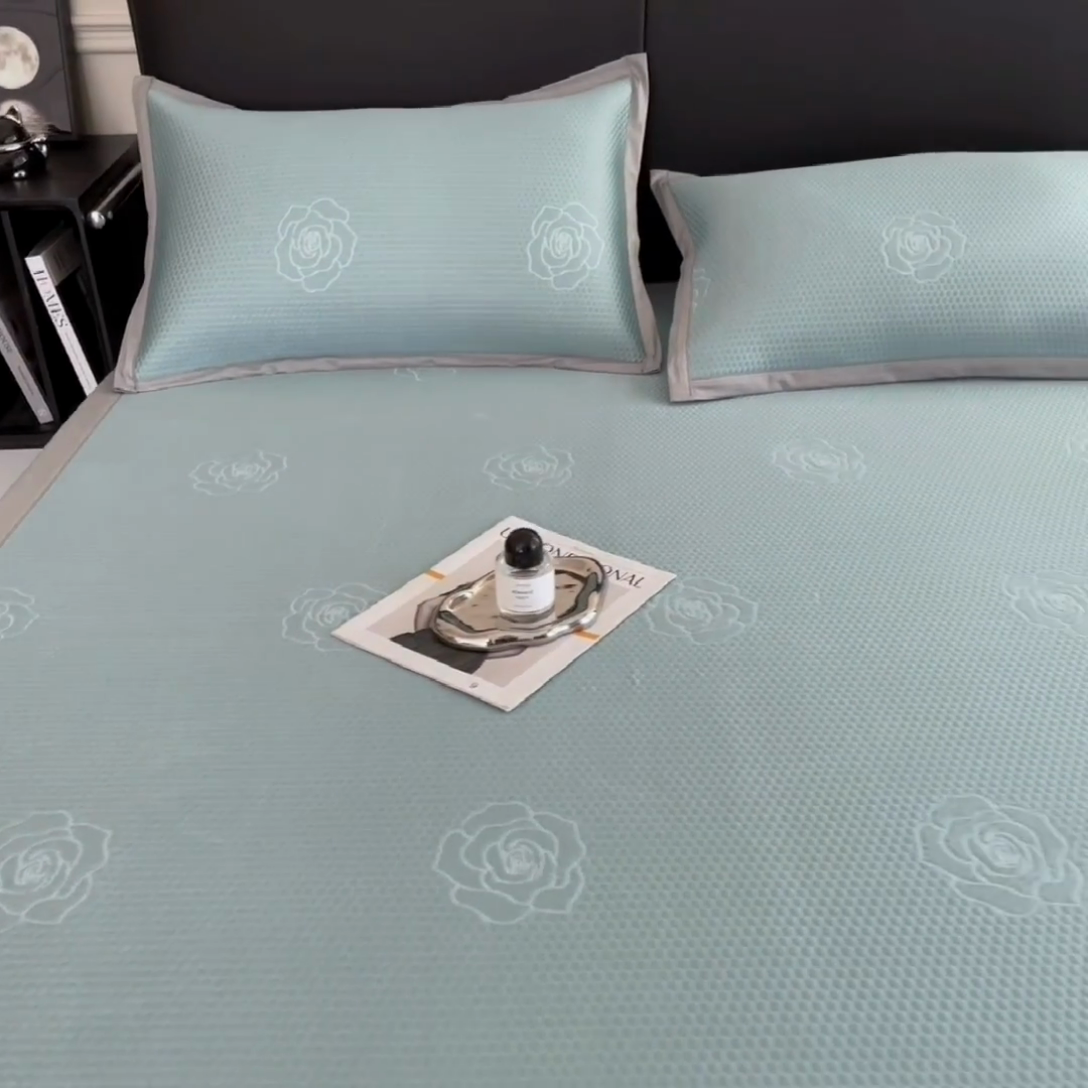 91家纺网 家纺一手货源 找家纺 欧邦 2025新款A类3D立体提花冰豆豆凉席 冰豆豆-冰爽绿