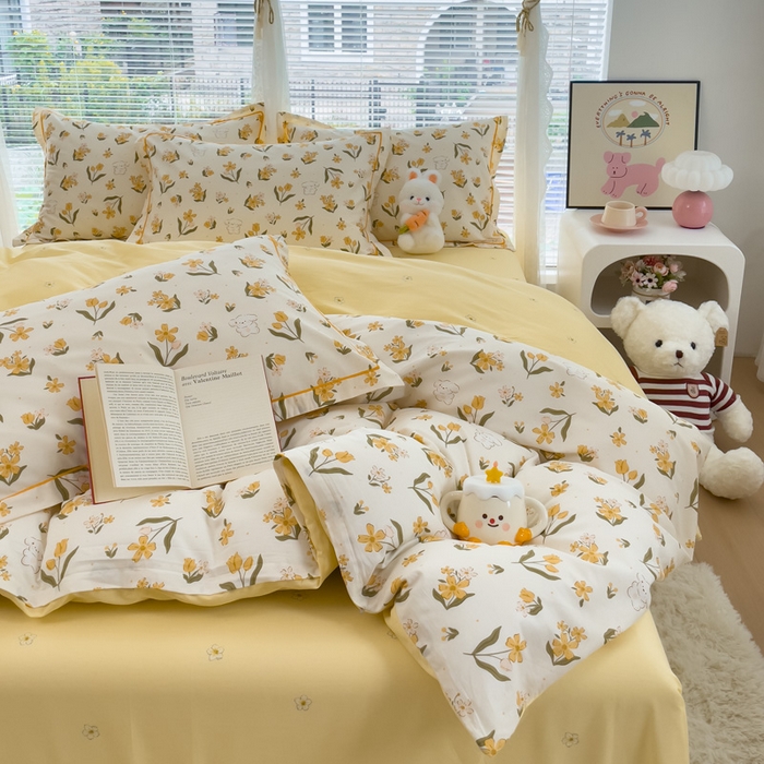 91家纺网 家纺一手货源 找家纺 铭博家纺 新款直播爆款网红全棉四件套13070印花吊边一字绣纯棉被套工艺款 花园兔