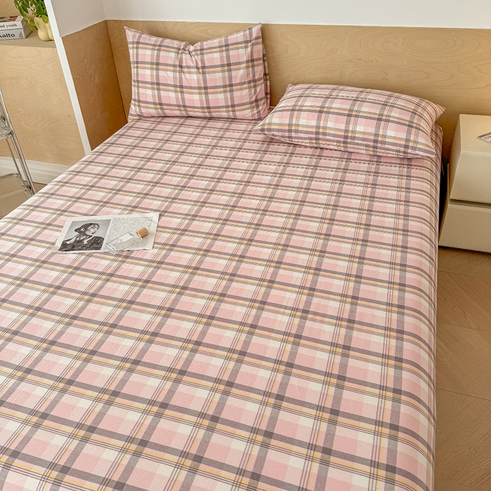 91家纺网 家纺一手货源 找家纺 晓时候 2025新款100%全棉色织水洗棉床单全棉床单纯棉床单 简兮粉