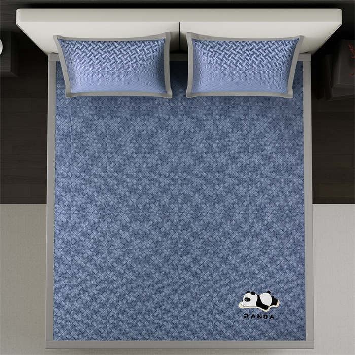 91家纺网 家纺一手货源 找家纺 叠派家纺  2025新款5A抗菌A类冰丝凉席-饼干花熊猫款 熊猫-蓝色