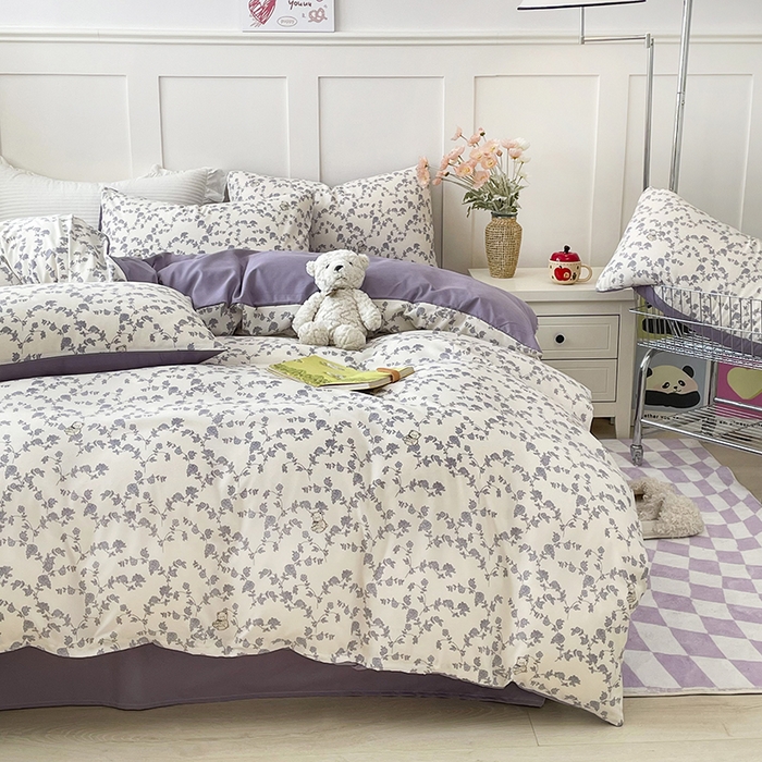 91家纺网 家纺一手货源 找家纺 汣沐生活 2025新款针织棉印花款四件套 梦栀子