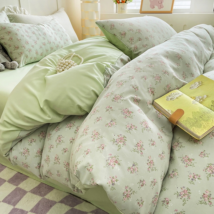 91家纺网 家纺一手货源 找家纺 汣沐生活 2025新款针织棉印花款四件套 蔓春