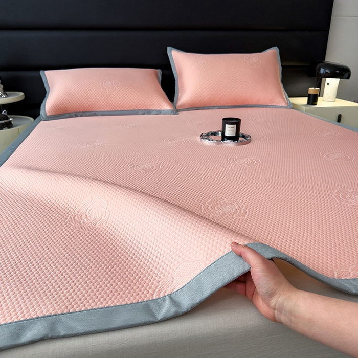 91家纺网 家纺一手货源 找家纺 欧邦 2025新款A类3D立体提花冰豆豆凉席 冰豆豆-粉玉