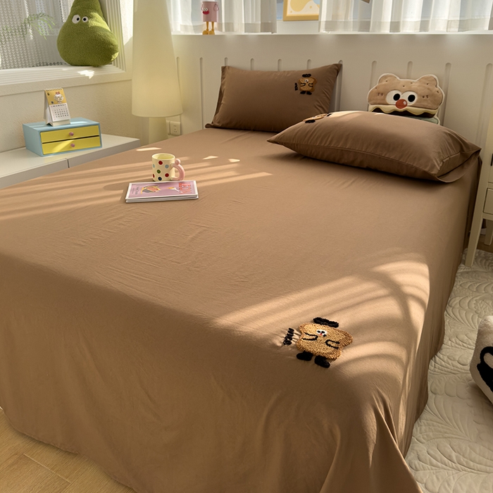 91家纺网 家纺一手货源 找家纺 曼谷家纺 2025新款软糯毛巾绣水洗棉床单床笠枕套纯色床单床笠枕套单品 吐司-咖啡