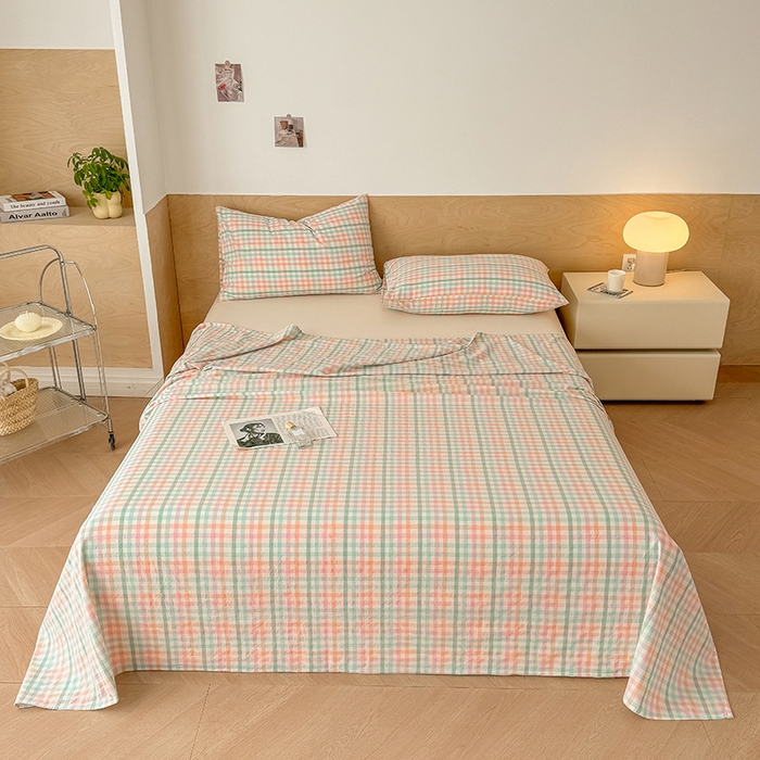 91家纺网 家纺一手货源 找家纺 晓时候 2025新款100%全棉色织水洗棉床单全棉床单纯棉床单 冰淇淋格