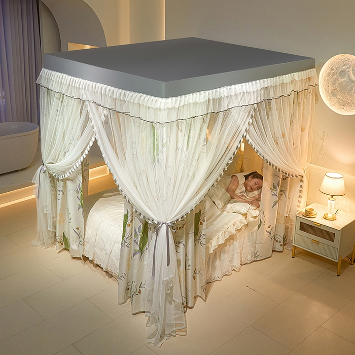 91家纺网 家纺一手货源 找家纺 锦逸家居 2025新款四季款三开门落地床幔蚊帐 幻城-云儿坊