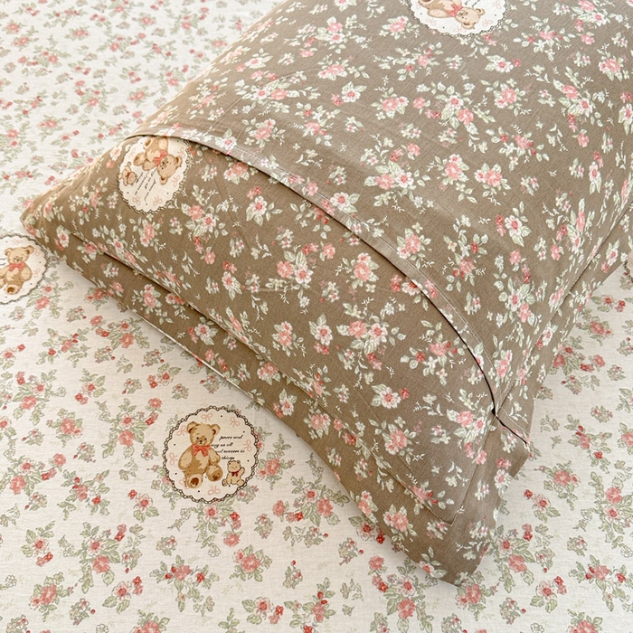 91家纺网 家纺一手货源 找家纺 绵庭家纺 2025新款12868全棉套件单品系列二单枕套 清茶小熊-米