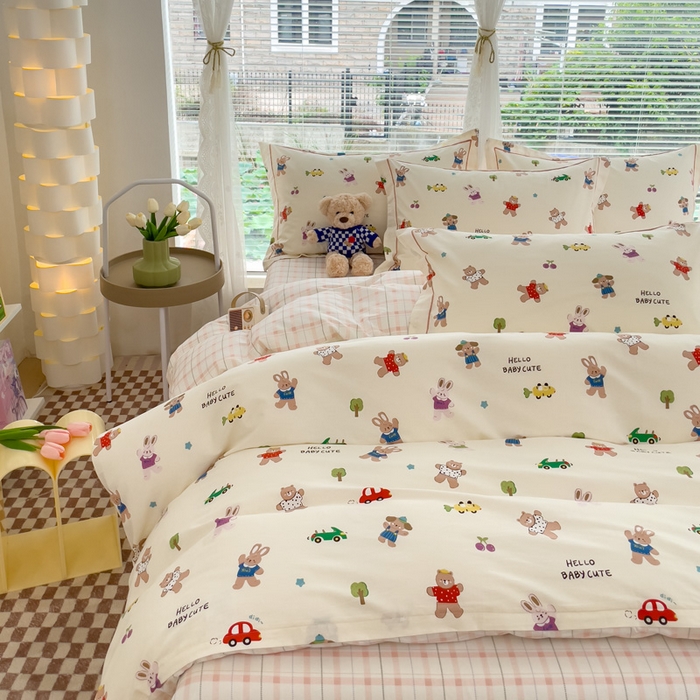 91家纺网 家纺一手货源 找家纺 铭博家纺 新款直播爆款网红全棉四件套13070印花吊边一字绣纯棉被套工艺款 森林精岛