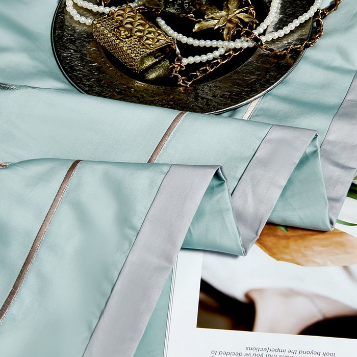 91家纺网 家纺一手货源 找家纺 U品汇 2025新品120支60s双股贡缎长绒棉重工刺绣花纯棉全棉四件套 蔷薇恋人-晴空兰