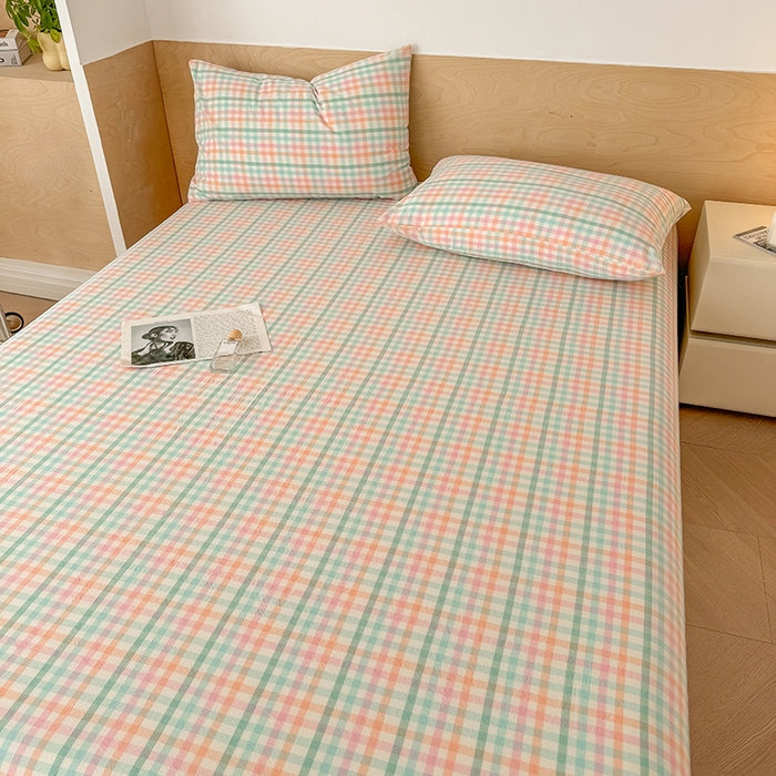 91家纺网 家纺一手货源 找家纺 晓时候 2025新款100%全棉色织水洗棉床单全棉床单纯棉床单 冰淇淋格