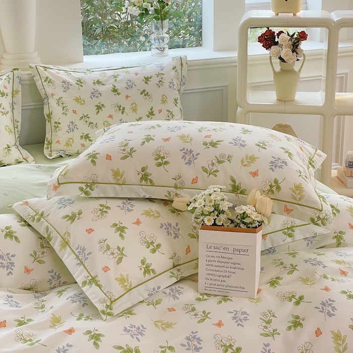 91家纺网 家纺一手货源 找家纺 铭博家纺 新款直播爆款网红全棉四件套13070印花吊边一字绣纯棉被套工艺款 芳草记忆