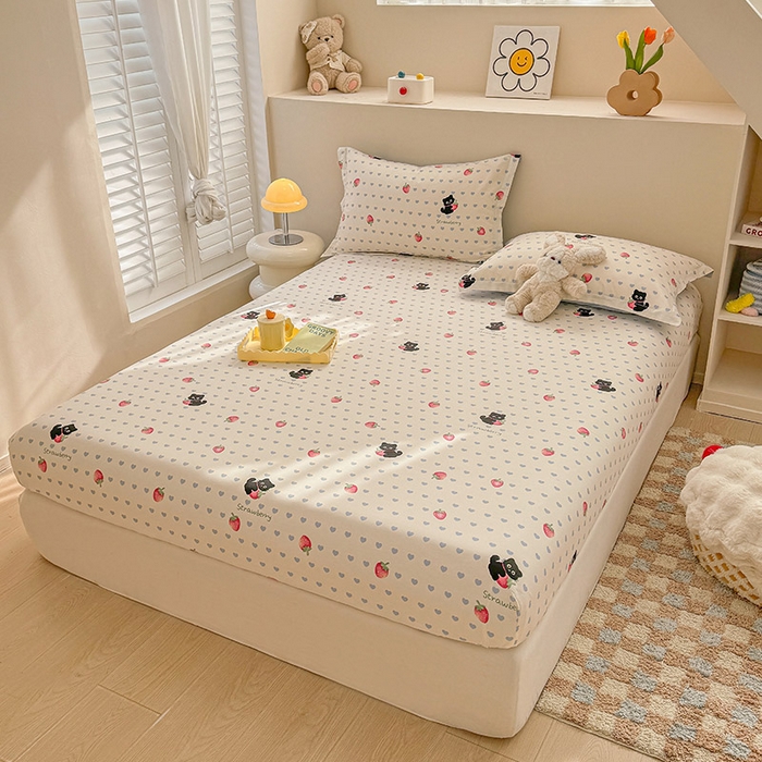 91家纺网 家纺一手货源 找家纺 2025新款12868全棉套件单品系列二单床笠 甜心蜜趣