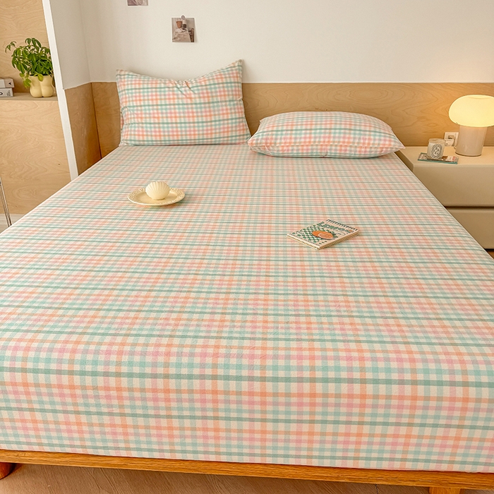 91家纺网 家纺一手货源 找家纺 晓时候 2025新款100%全棉色织水洗棉床笠全棉床笠纯棉床笠 冰淇淋格