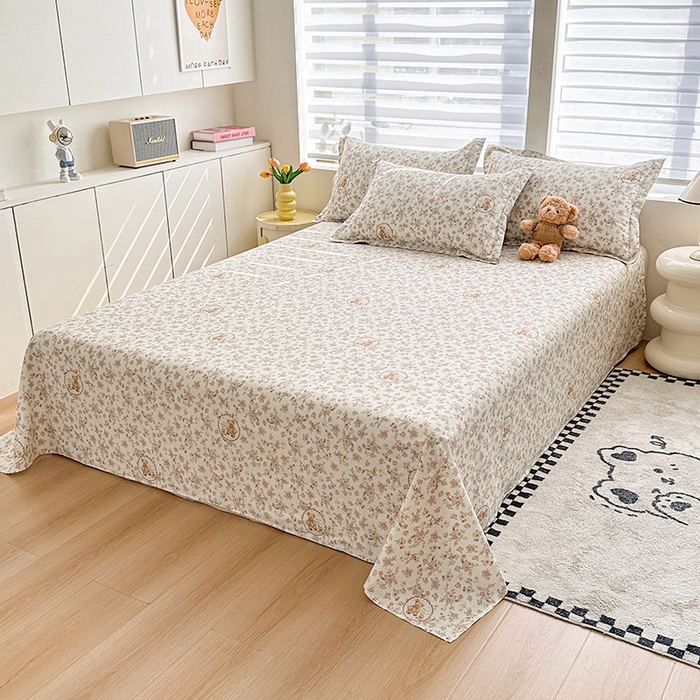 91家纺网 家纺一手货源 找家纺 绵庭家纺 2025新款12868全棉套件单品系列二单床单 清茶小熊-米