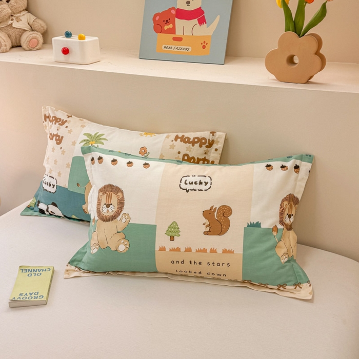 91家纺网 家纺一手货源 找家纺 绵庭家纺 2025新款12868全棉套件单品系列二单枕套 玩趣森林