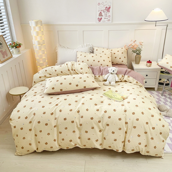 91家纺网 家纺一手货源 找家纺 汣沐生活 2025新款针织棉印花款四件套 曲奇小猫