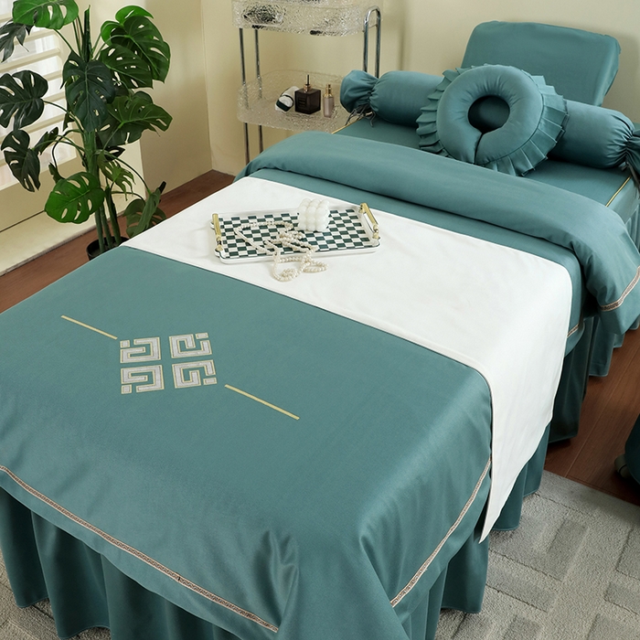 91家纺网 家纺一手货源 找家纺 千姿坊 2025新款床罩四件套-倾城 倾城-孔雀绿