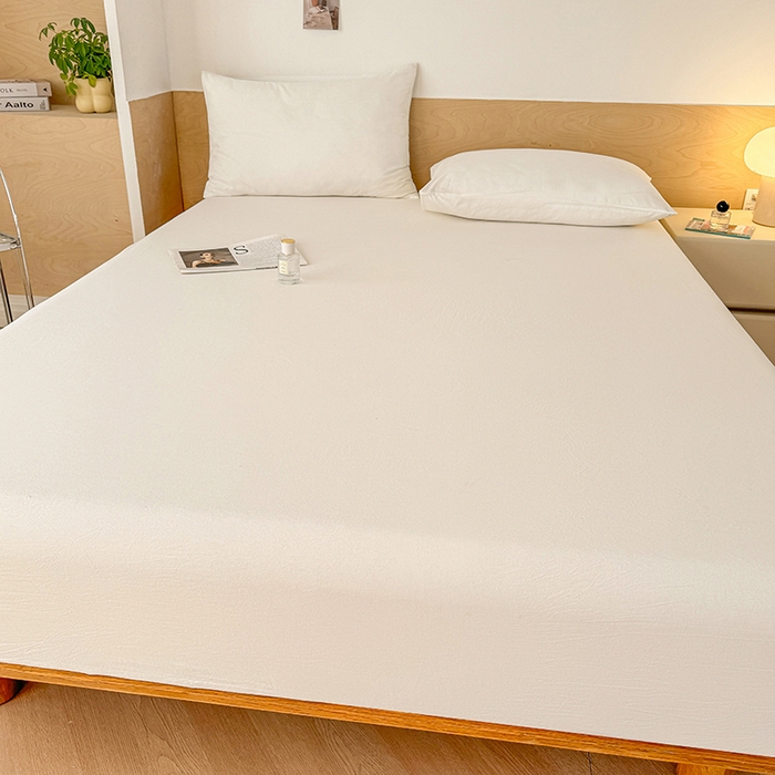 91家纺网 家纺一手货源 找家纺 晓时候 2025新款100%全棉色织水洗棉床笠全棉床笠纯棉床笠 本白