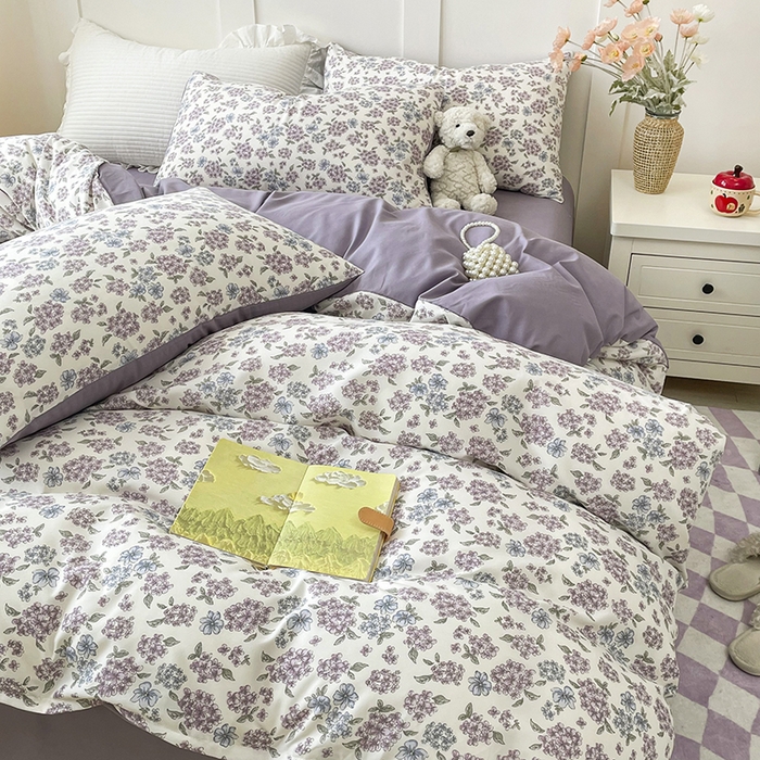 91家纺网 家纺一手货源 找家纺 汣沐生活 2025新款针织棉印花款四件套 紫郁