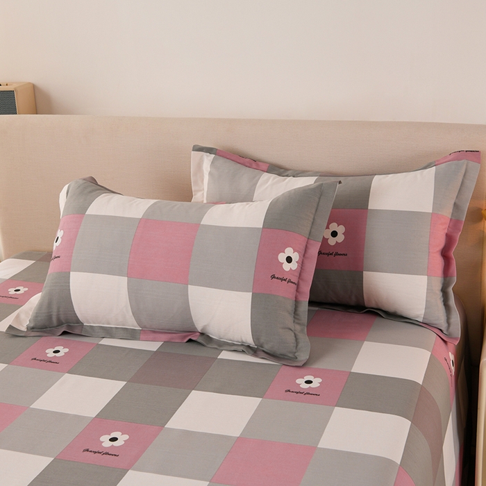 91家纺网 家纺一手货源 找家纺 润淳家居 2025新款老粗布三件套及单品 花格情 粉