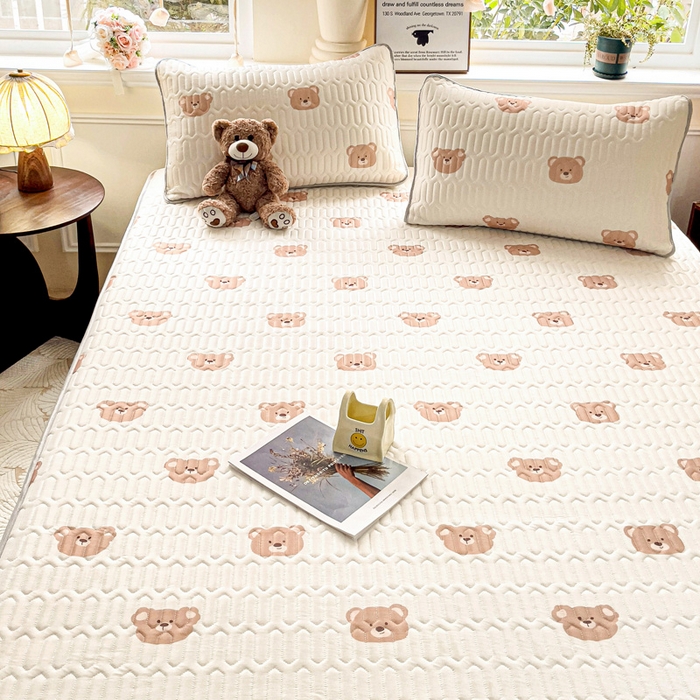 91家纺网 家纺一手货源 找家纺 富馨莱 2025新款A类凉感丝空气纤维凉席床笠款 小熊仔