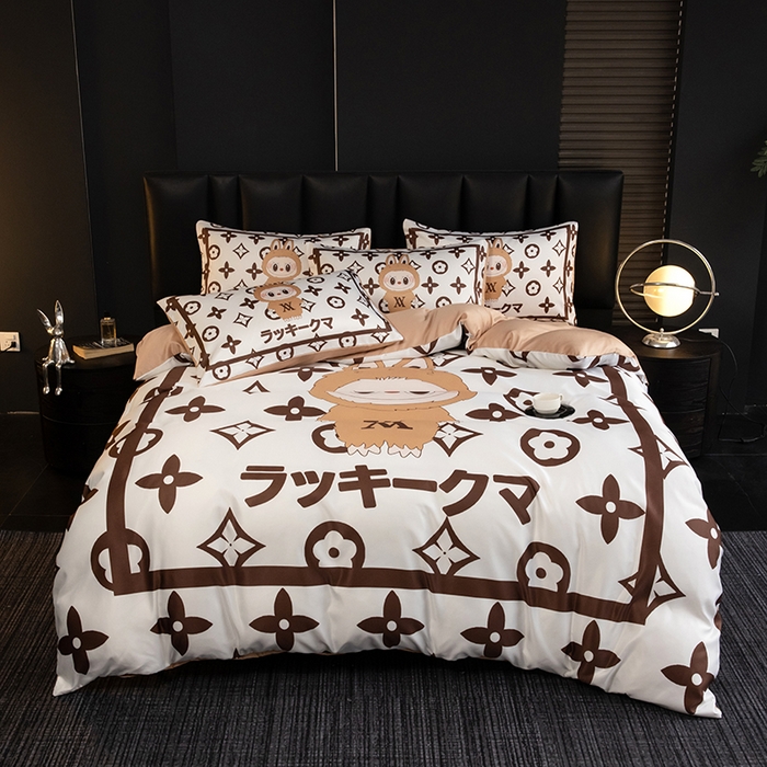 91家纺网 家纺一手货源 找家纺 2025新款水洗真丝数码印花四件套 路易兔