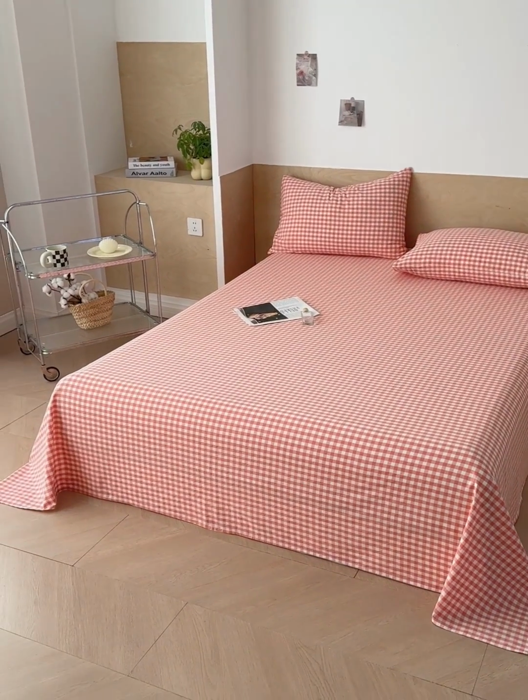 91家纺网 家纺一手货源 找家纺 晓时候 2025新款100%全棉色织水洗棉床单全棉床单纯棉床单 粉小格