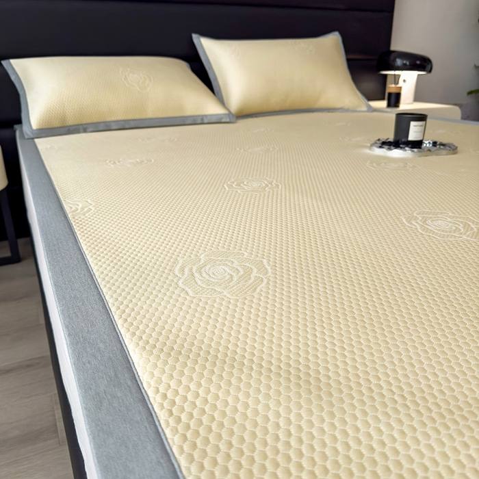 91家纺网 家纺一手货源 找家纺 欧邦 2025新款A类3D立体提花冰豆豆凉席 冰豆豆-柠檬黄