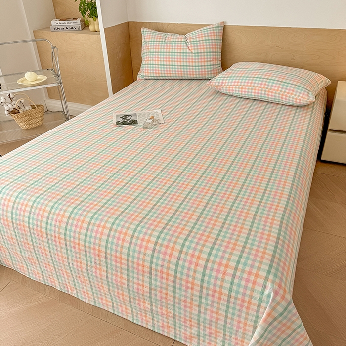 91家纺网 家纺一手货源 找家纺 晓时候 2025新款100%全棉色织水洗棉床单全棉床单纯棉床单 冰淇淋格