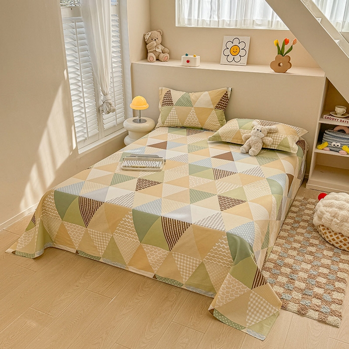 91家纺网 家纺一手货源 找家纺 绵庭家纺 2025新款12868全棉套件单品系列二单床单 云峰-绿