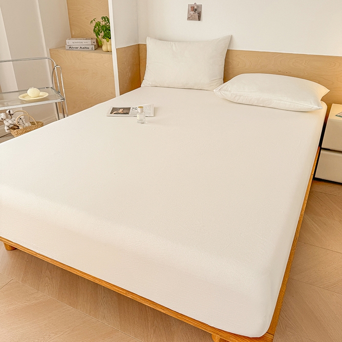 91家纺网 家纺一手货源 找家纺 晓时候 2025新款100%全棉色织水洗棉床笠全棉床笠纯棉床笠 本白