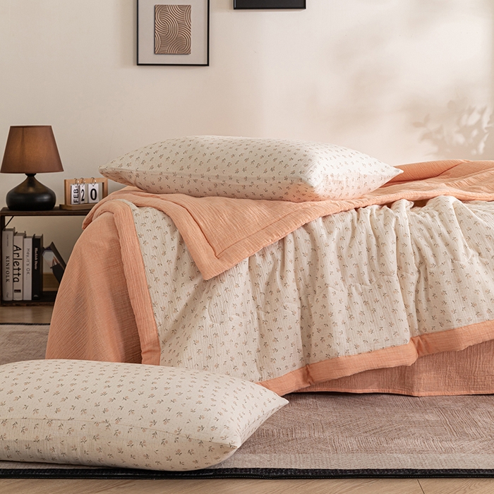 91家纺网 家纺一手货源 找家纺 吾诺 2025新建全棉印花泡泡双层纱大豆夏被子被芯全棉夏被四件套夏凉被空调被 花恋