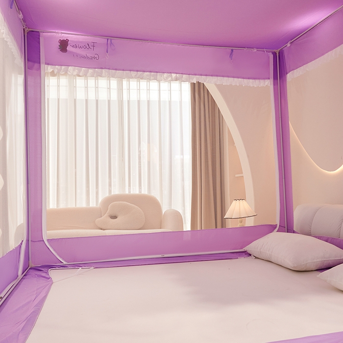 91家纺网 家纺一手货源 找家纺 锦逸家居 2025新款坐床式防摔遮光蚊帐 百年好合-遮光