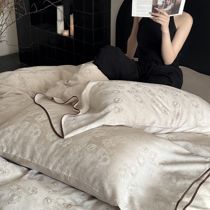 91家纺网 家纺一手货源 找家纺 鹿班家居 2025夏季60S莱赛尔提花系列漫月白茶四件套【标准会员-20】 香槟