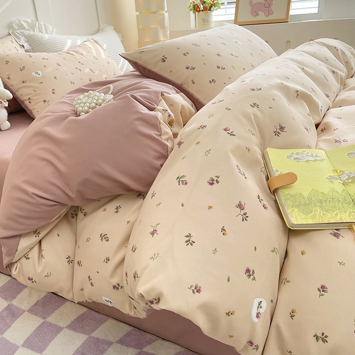 91家纺网 家纺一手货源 找家纺 汣沐生活 2025新款针织棉印花款四件套 舒雅