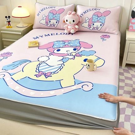 米帛家纺 2025新款大版三丽鸥碳光冰丝软凉席床笠款 木马美乐蒂