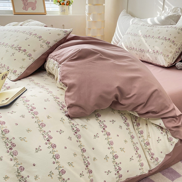 91家纺网 家纺一手货源 找家纺 汣沐生活 2025新款针织棉印花款四件套 夏日蔷薇