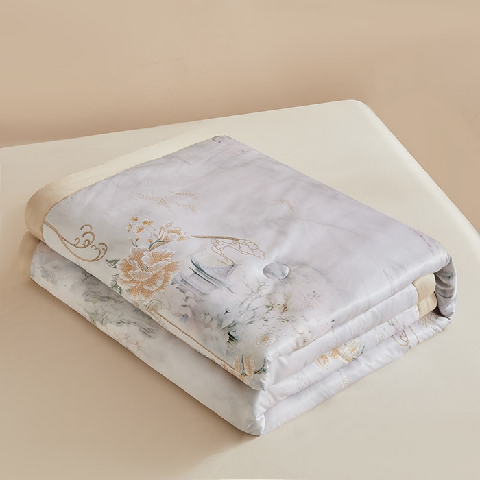 91家纺网 家纺一手货源 找家纺 兴邦 2026新款直播爆款夏被花香凉感数码印花夏凉被空调被可机洗被芯 兰亭序