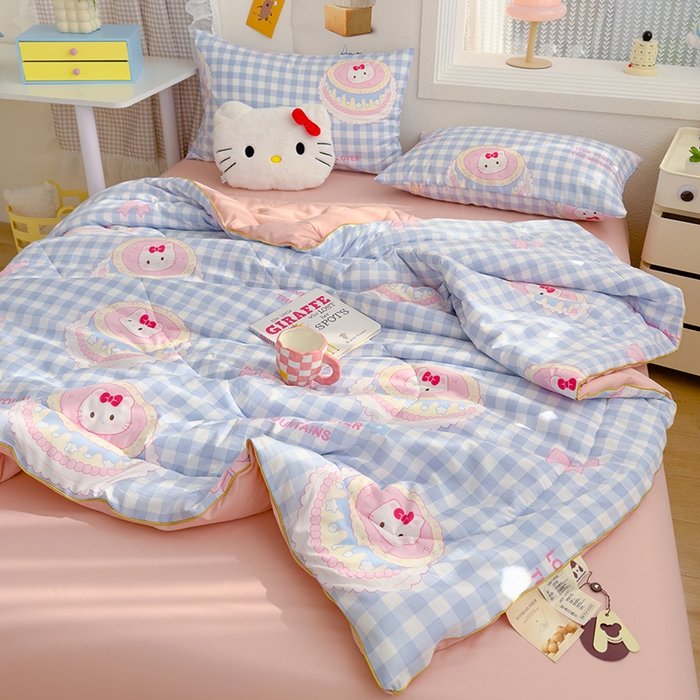 91家纺网 家纺一手货源 找家纺 太阳树家纺 2025新款A类母婴级双层纱大豆被大豆纤维夏被 蛋糕猫