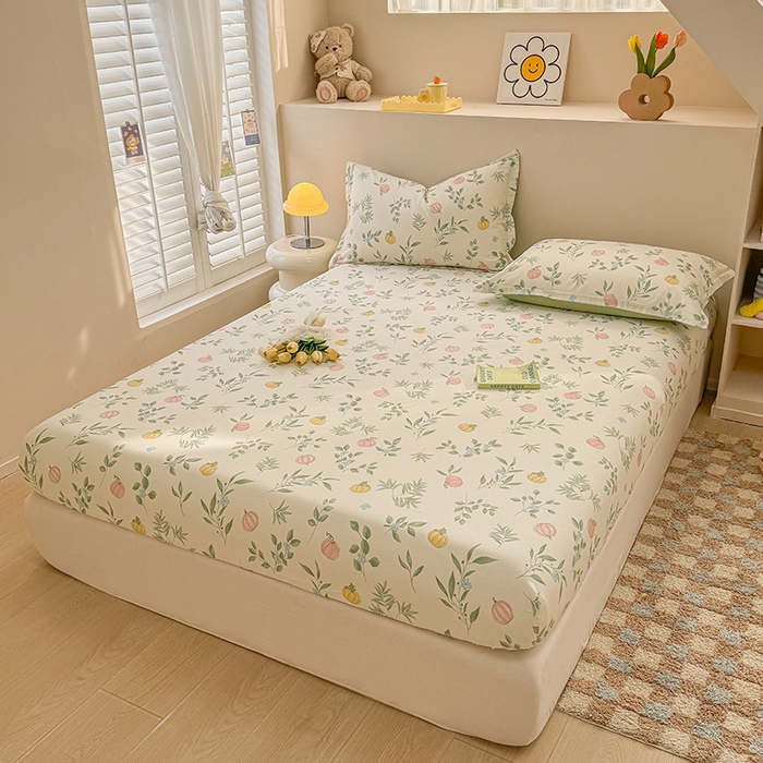 91家纺网 家纺一手货源 找家纺 2025新款12868全棉套件单品系列二单床笠 轻婉花语