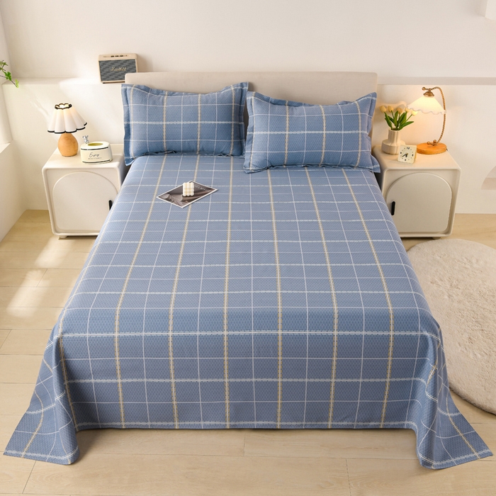 91家纺网 家纺一手货源 找家纺 润淳家居 2025新款老粗布三件套及单品 浪漫格 蓝