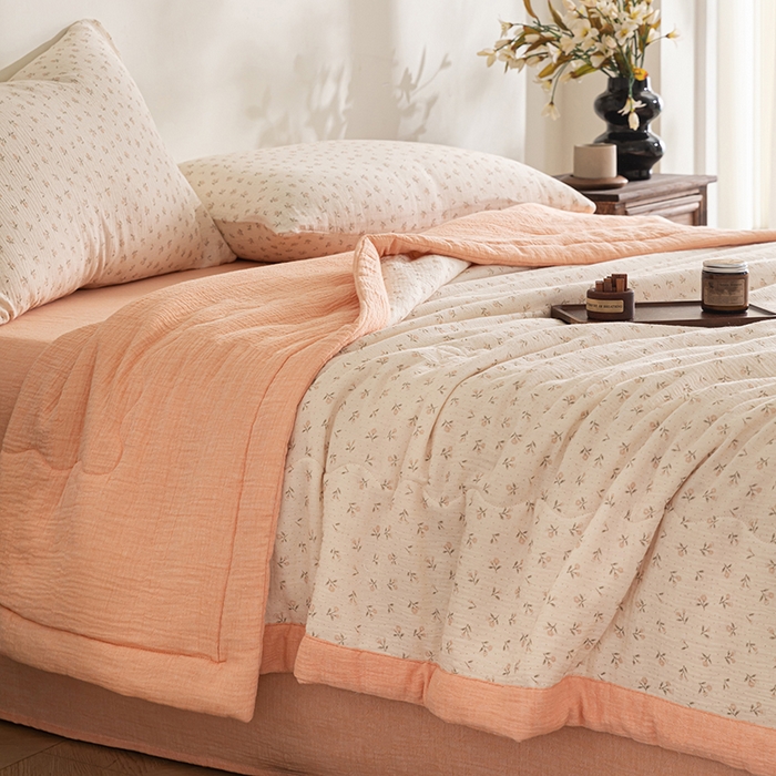 91家纺网 家纺一手货源 找家纺 吾诺 2025新建全棉印花泡泡双层纱大豆夏被子被芯全棉夏被四件套夏凉被空调被 花恋